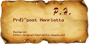 Prépost Henrietta névjegykártya